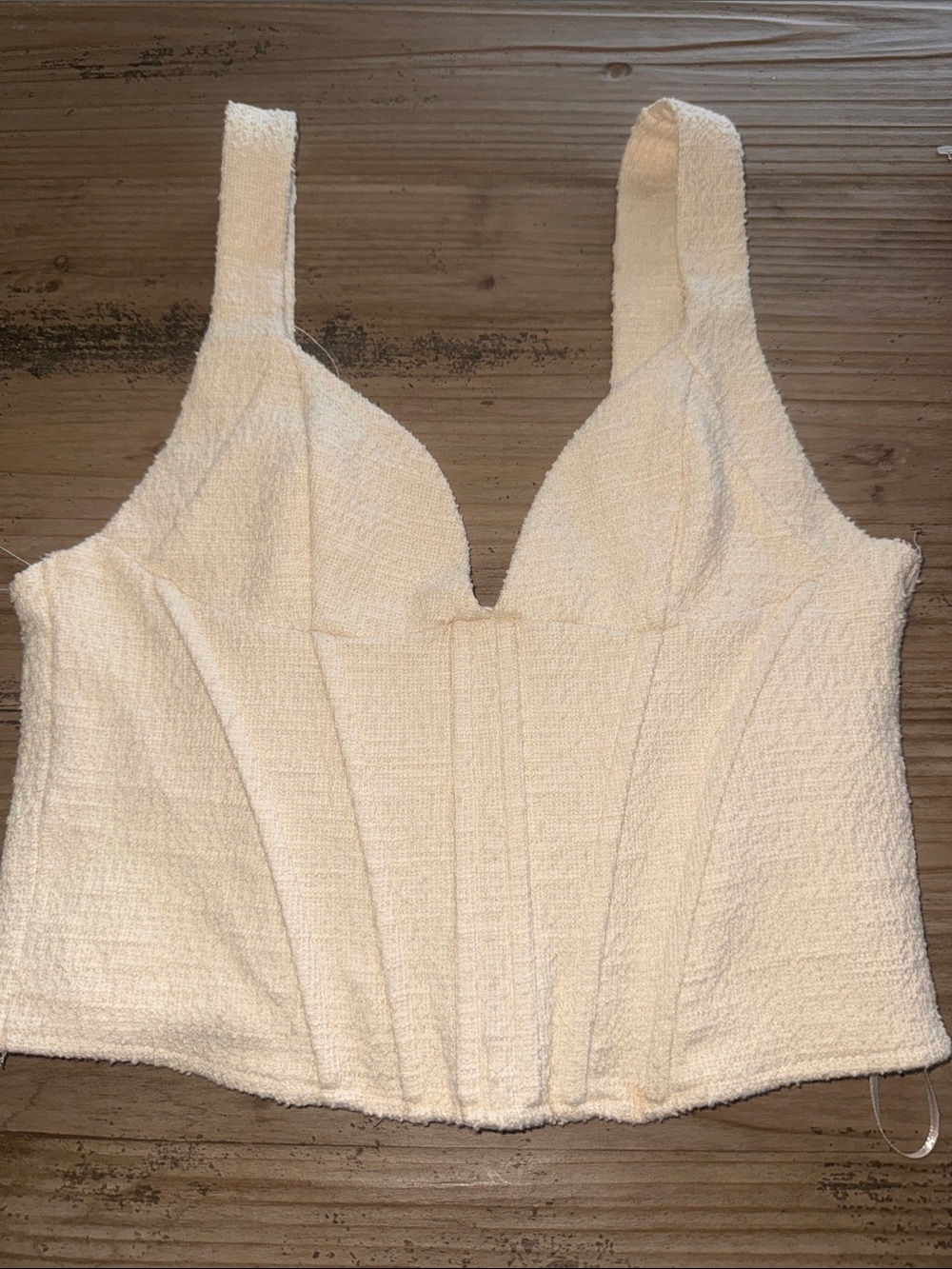 Zara Cream Textured Bustier Crop Top with Wide Straps